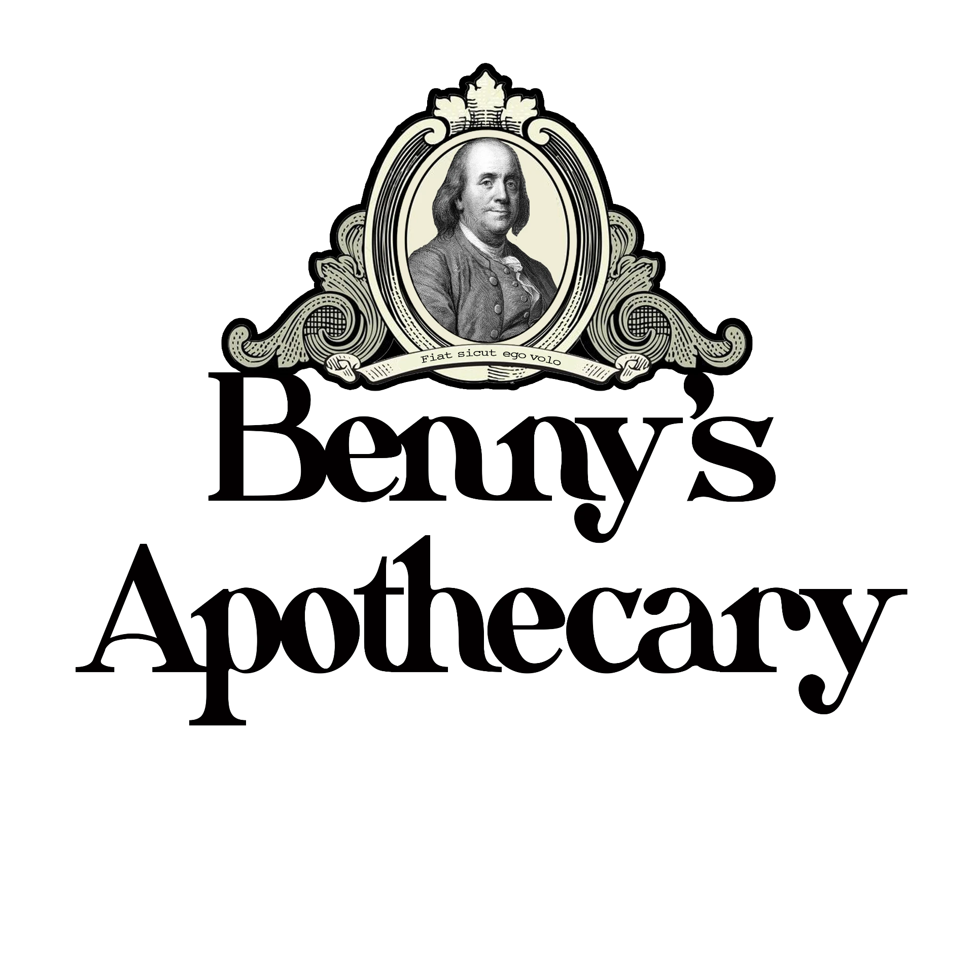 Benny's Apothecary ornate framed portrait logo